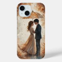 Romantic Autumn Couple Under Umbrella – Love Art I