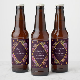 Romantic Autumn Dahlia Wedding Beer Bottle Label