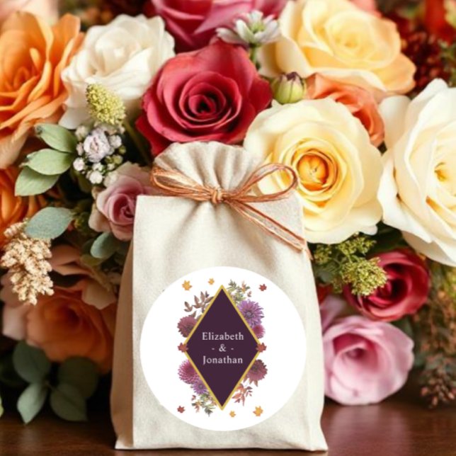 Romantic Autumn Dahlia Wedding Classic Round Sticker (Creator Uploaded)