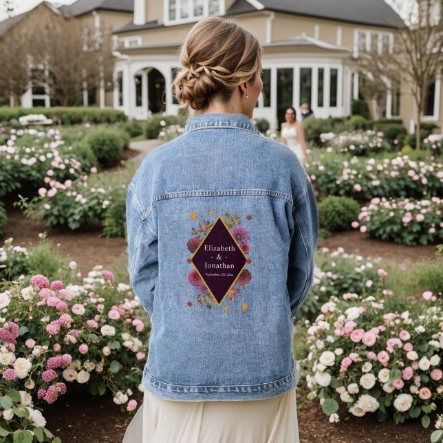 Romantic Autumn Dahlia Wedding Denim Jacket (Wedding Back)