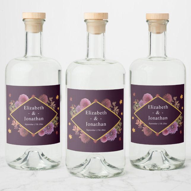 Romantic Autumn Dahlia Wedding Liquor Bottle Label (Bottles)