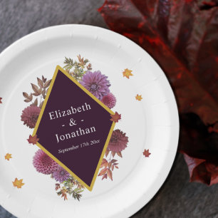 Romantic Autumn Dahlia Wedding Paper Plate