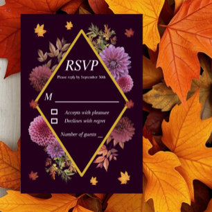 Romantic Autumn Dahlia Wedding RSVP Card