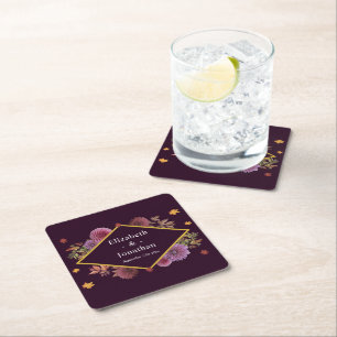 Romantic Autumn Dahlia Wedding Square Paper Coaster
