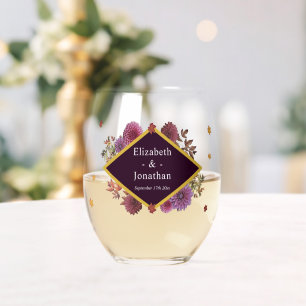 Romantic Autumn Dahlia Wedding Stemless Wine Glass