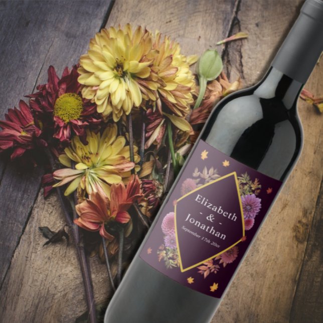 Romantic Autumn Dahlia Wedding Wine Label (Creator Uploaded)