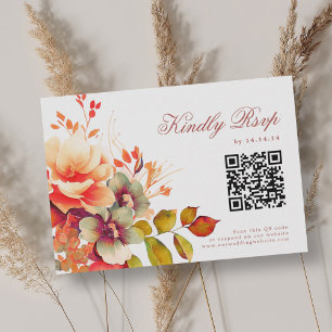 Romantic Autumn Fall Floral Wedding RSVP QR Card