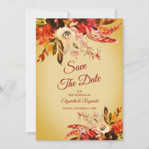 Romantic Autumn Floral Washed Gold Save The Date Invitation