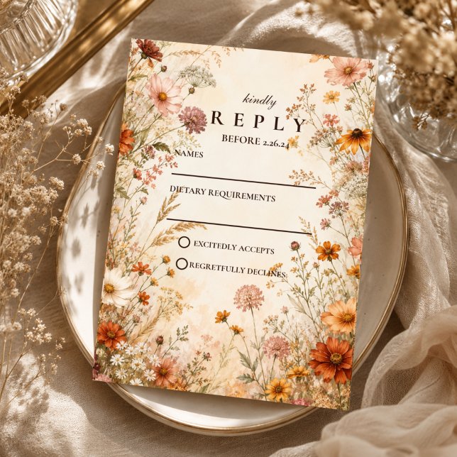 Romantic Autumn Floral Wedding RSVP Card (Creator Uploaded)