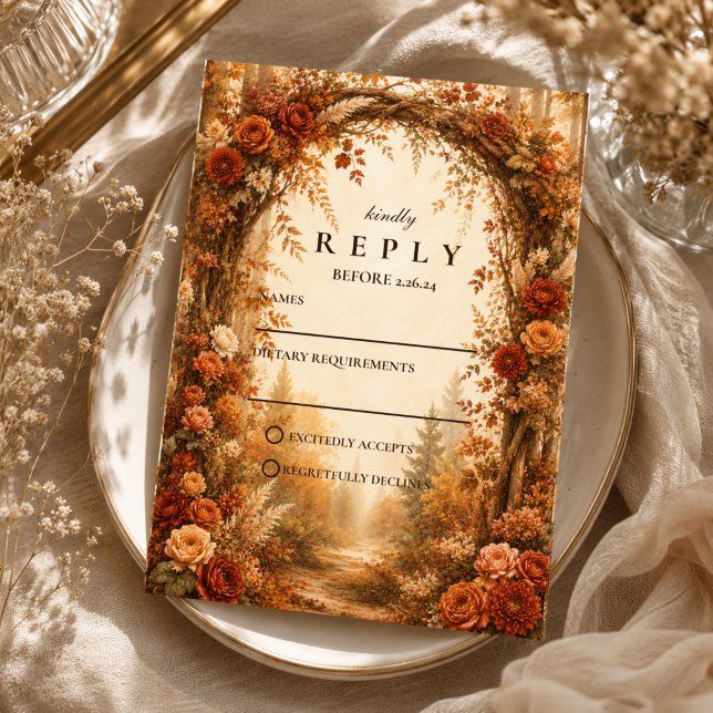 Romantic Autumn Forest Wedding RSVP Card (Creator Uploaded)