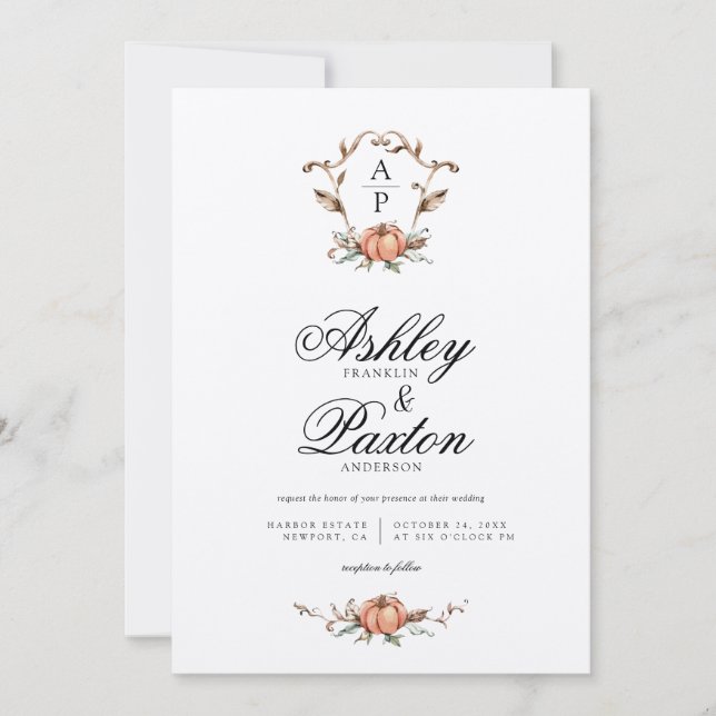 Romantic Autumn Pumpkin Monogram Wedding   Invitation (Front)