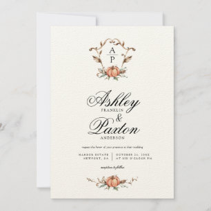 Romantic Autumn Pumpkin Monogram Wedding Invitation