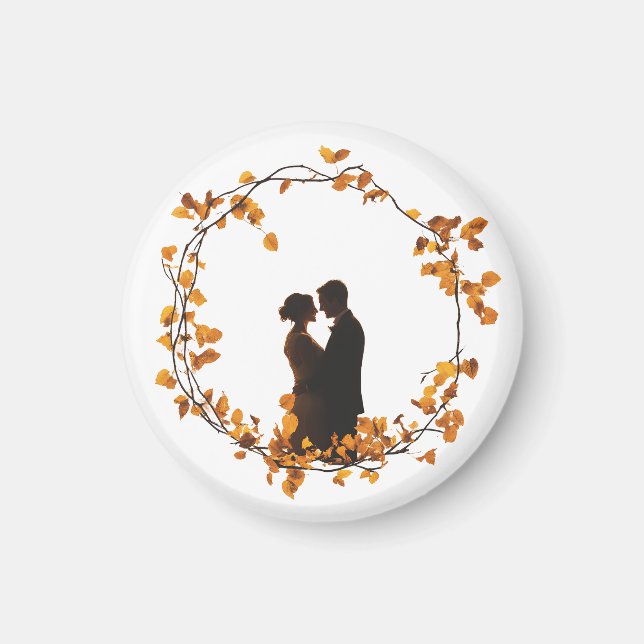 Romantic Autumn Wedding Magnet – Rustic Fall Leave (Front)