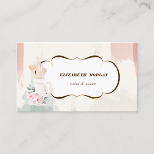 Romantic Bakery Watercolor Bakery Pastry Hand Tool Business Card