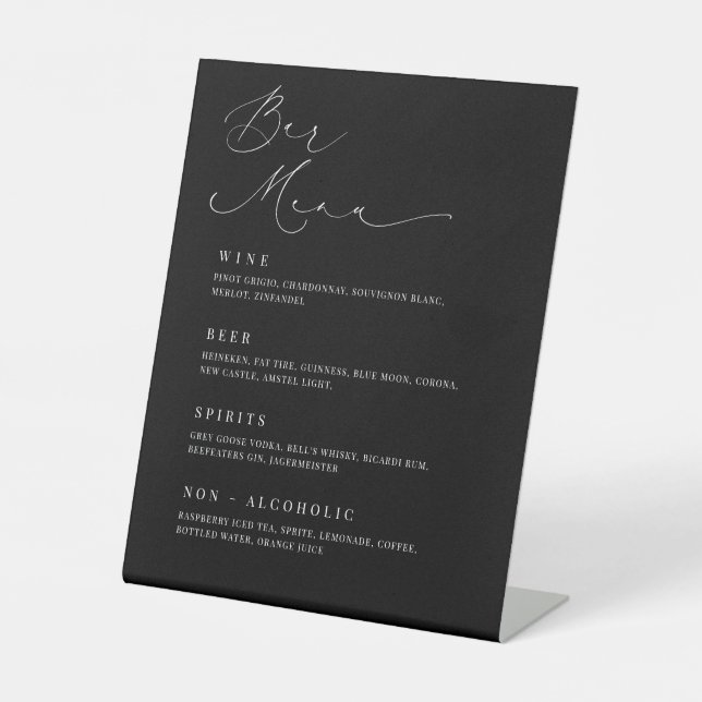 Romantic Bar Menu Wedding Acrylic Drink Table Sign (Front)