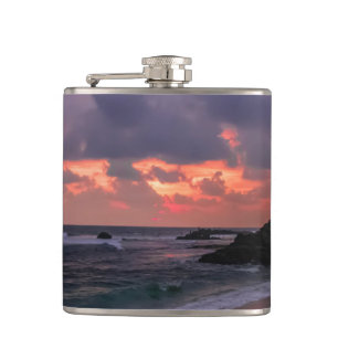 Romantic Beach at Dusk Hip Flask