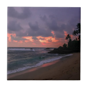 Romantic Beach at Dusk Tile