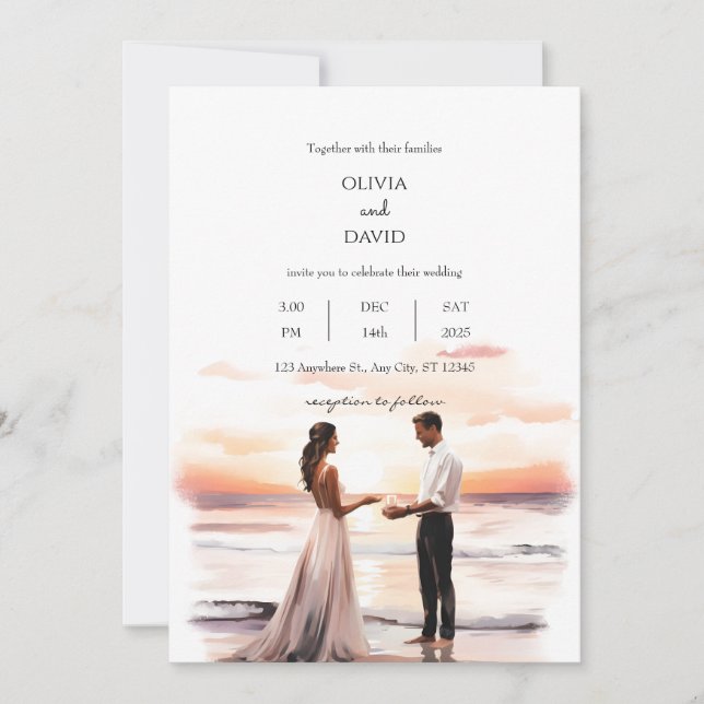 Romantic Beach Elopement Ocean Sunset Wedding  Invitation (Front)