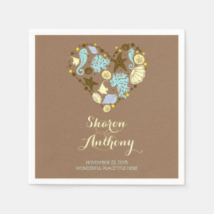 Romantic Beach Heart Wedding Paper Napkins