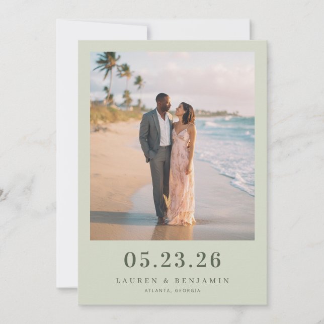 Romantic Beach Photo Save The Date (Front)