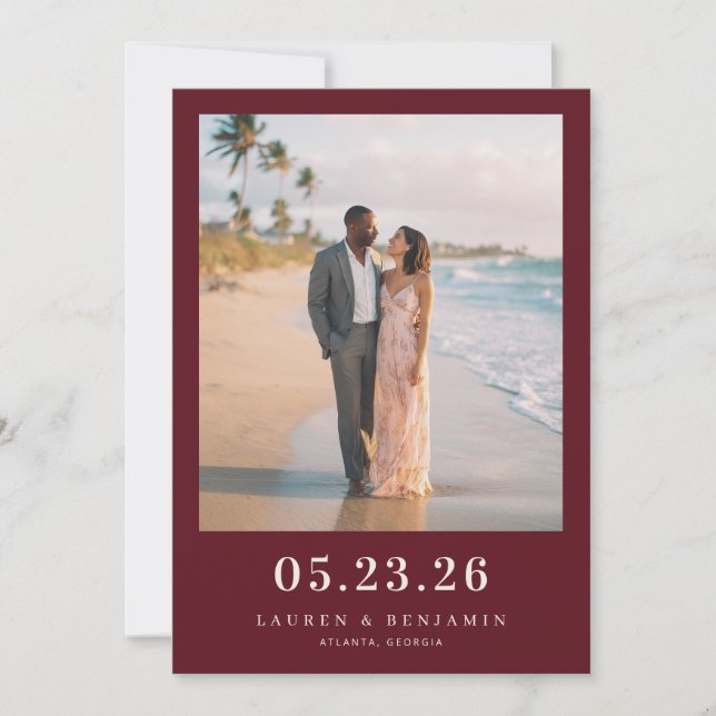 Romantic Beach Photo Save The Date (Front)
