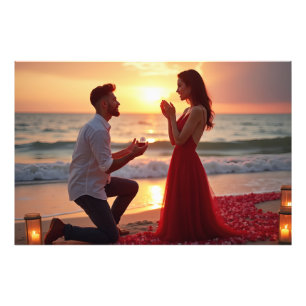 Romantic Beach Proposal at Sunset Photo Print
