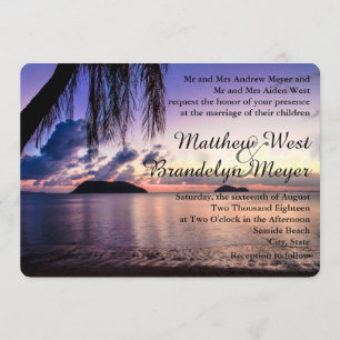 Romantic Beach Purple Sunset Wedding Invitation