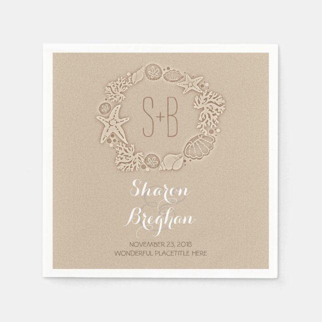 Romantic Beach Treasures Sand Wedding Paper Napkin (Front)