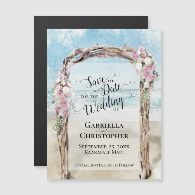 Romantic Beach Watercolor Save the Date Wedding Magnetic Invitation (Front/Back)