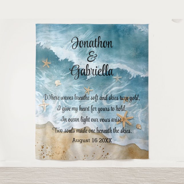 Romantic Beach Wedding Backdrop  Tapestry (Front)