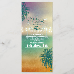 romantic beach wedding programs -sunset lights sea programme