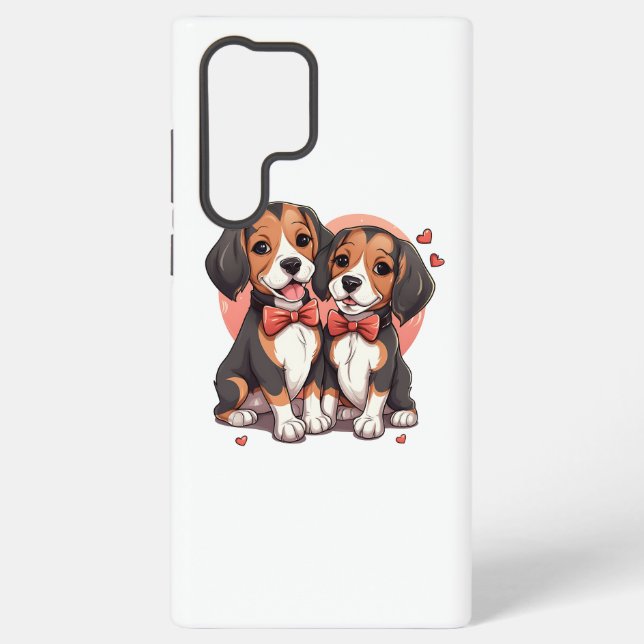 Romantic Beagle Puppy Love Illustration Samsung Galaxy S22 Ultra Case (Back)