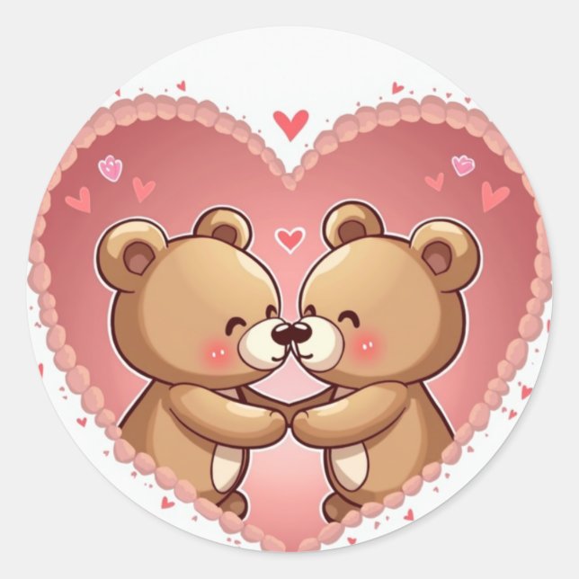Romantic Bear Couple Heart Sticker (Front)