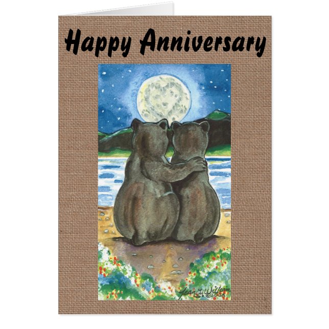 Romantic Bears Watching Moon Personalised Card (Front)