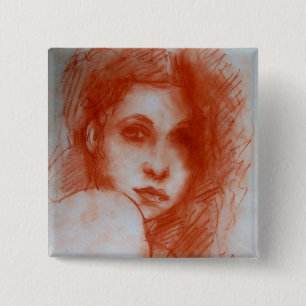 ROMANTIC BEAUTY / Woman Portrait in Sepia Brown 15 Cm Square Badge