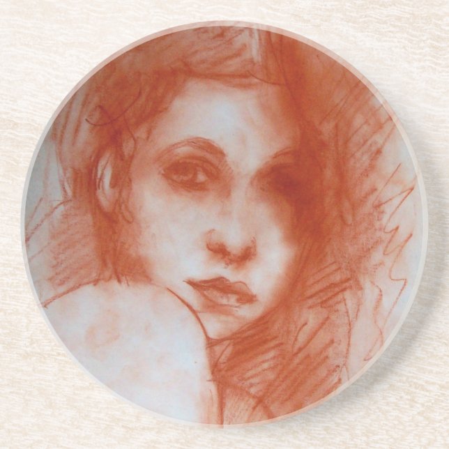 ROMANTIC BEAUTY / Woman Portrait in Sepia Brown Coaster (Front)