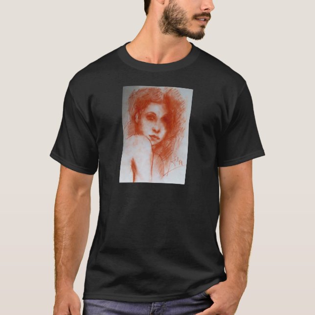 ROMANTIC BEAUTY / Woman Portrait in Sepia Brown T-Shirt (Front)
