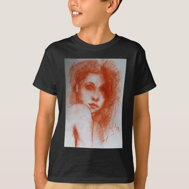 ROMANTIC BEAUTY / Woman Portrait in Sepia Brown T-Shirt (Front)