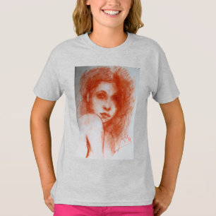 ROMANTIC BEAUTY / Woman Portrait in Sepia Brown T-Shirt