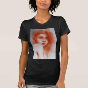 ROMANTIC BEAUTY / Woman Portrait in Sepia Brown T-Shirt