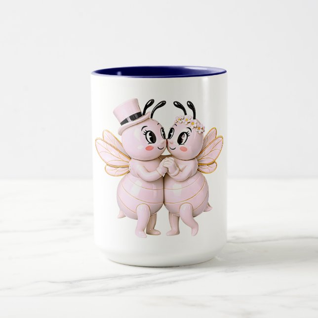  Romantic bee illustration affection Mug (Center)