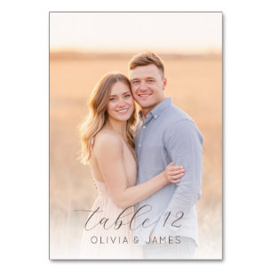 Romantic Beige Blue Photo Table Number