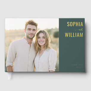 Romantic Beige Green Photo Guest Book