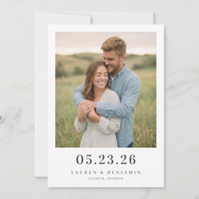 Romantic Beige Minimalist Photo Save The Date (Front)