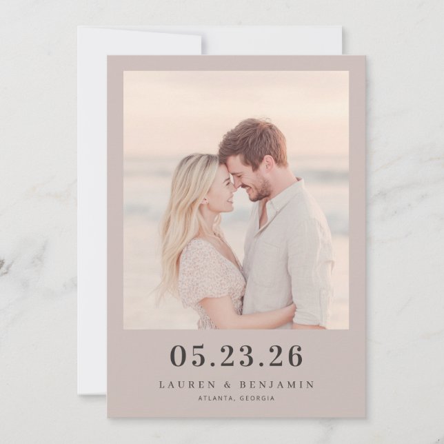 Romantic Beige Naturalistic Photo Save The Date (Front)