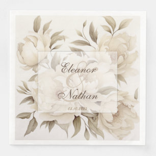 Romantic Beige Peonies Floral Vintage Fall Wedding Napkin