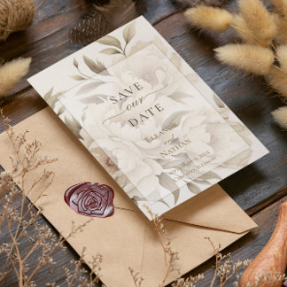 Romantic Beige Peonies Floral Vintage Fall Wedding Save The Date