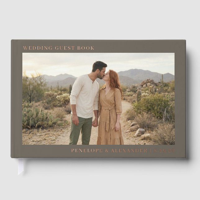 Romantic Beige Rustic Photo Guest Book (Front)