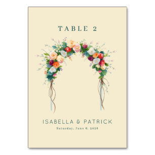 Romantic Beige Watercolor Floral Arch Table Number