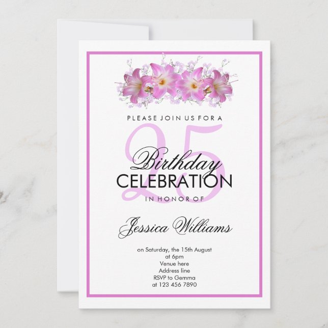 Romantic Belladonna Lilies Birthday Invitation (Front)